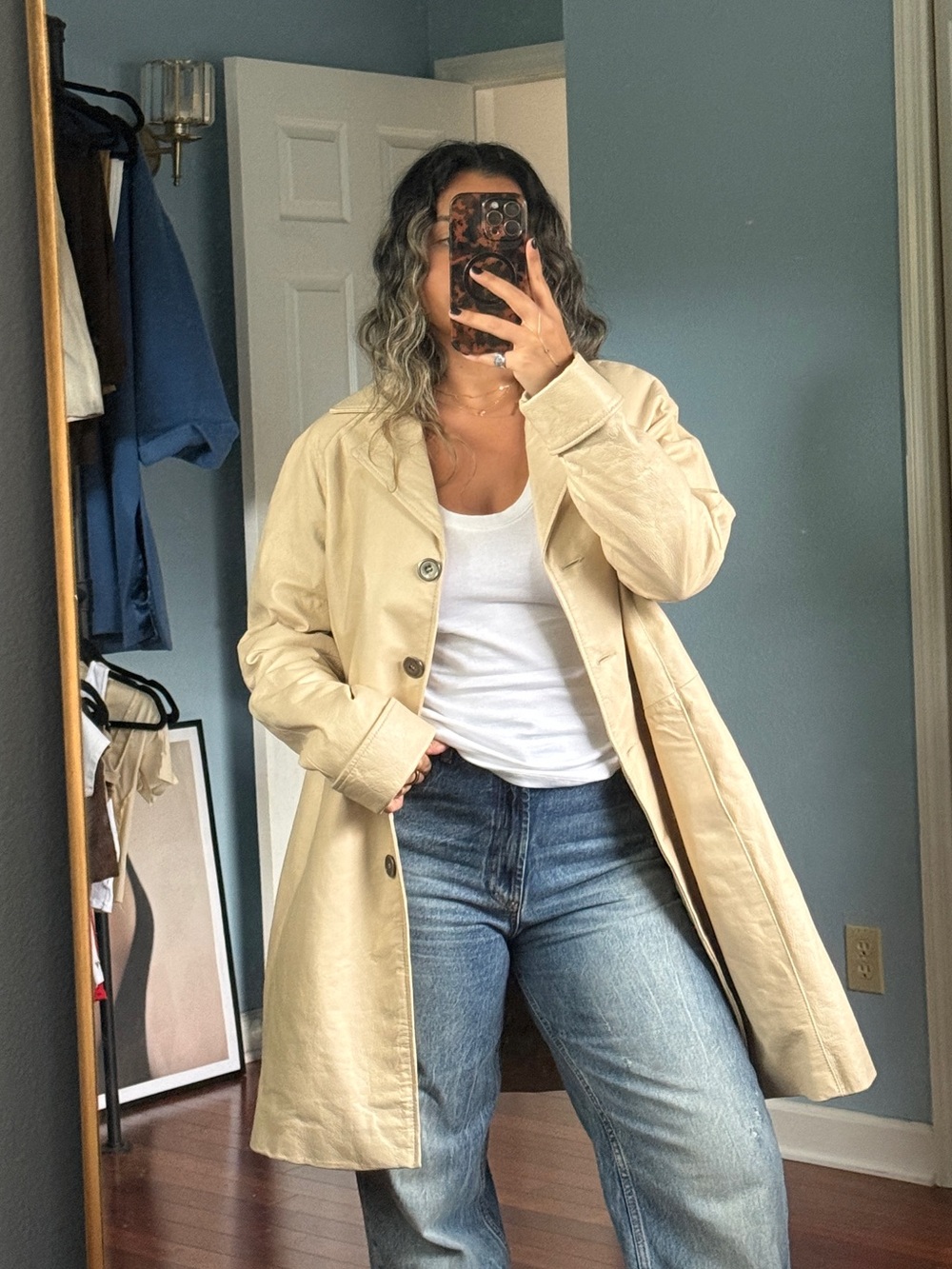 Cream Genuine Leather Jacket